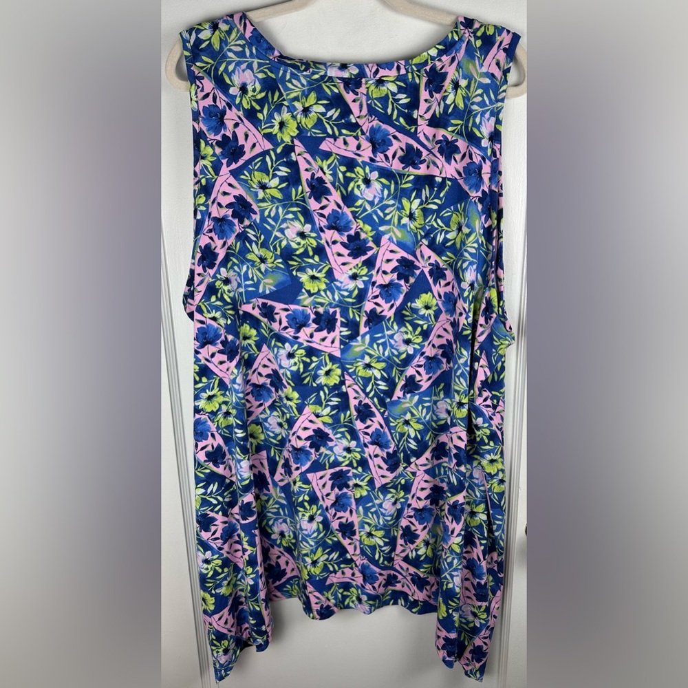 Vibrant Floral Print Tank Top - Navy, Pink & Lime